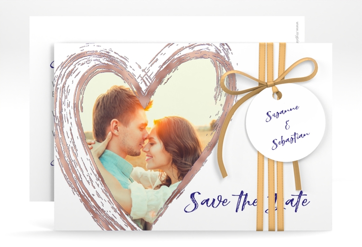 Save the Date-Karte Liebe A6 Karte quer blau rosegold