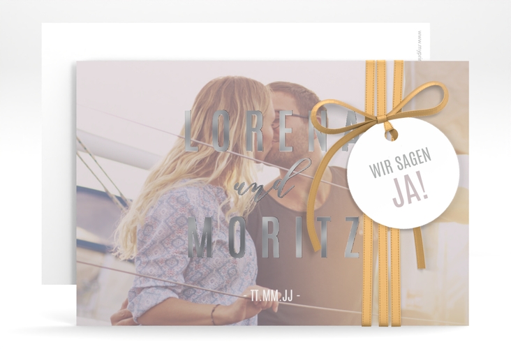 Save the Date-Karte Memory A6 Karte quer grau silber
