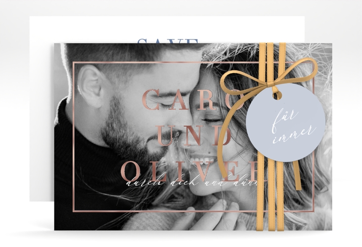 Save the Date-Karte Moment A6 Karte quer blau rosegold