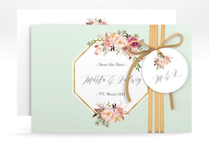 Save the Date-Karte Prachtvoll A6 Karte quer mint gold