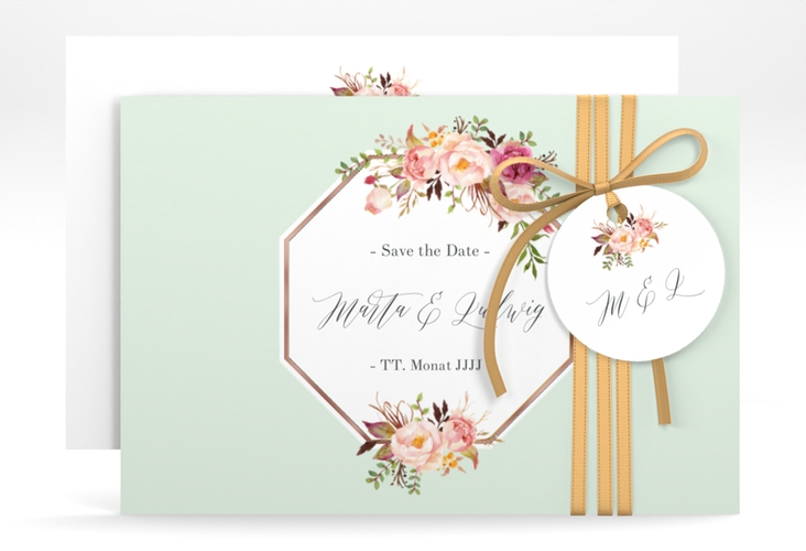 Save the Date-Karte Prachtvoll A6 Karte quer mint rosegold