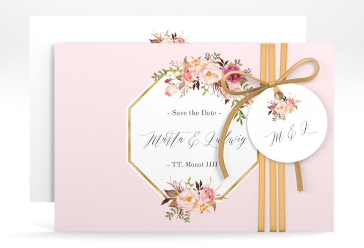 Save the Date-Karte Prachtvoll A6 Karte quer rosa gold