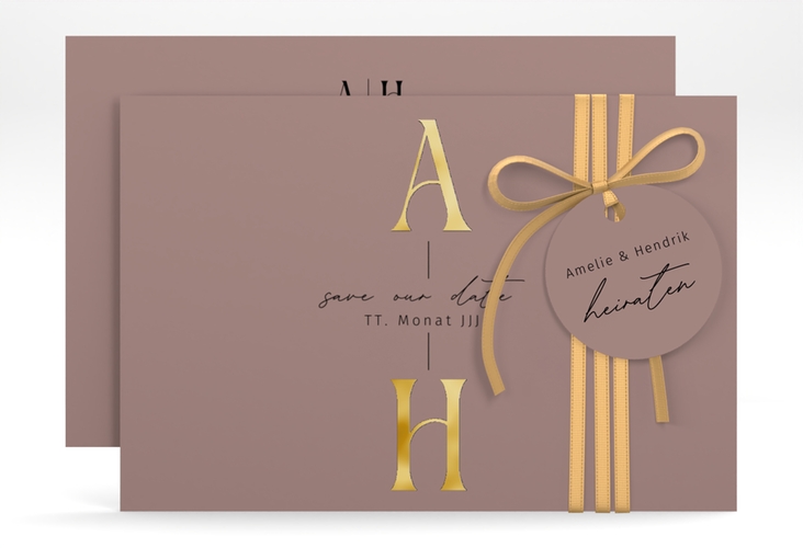 Save the Date-Karte Lebensbund A6 Karte quer rosa gold mit veredelbaren Initialen