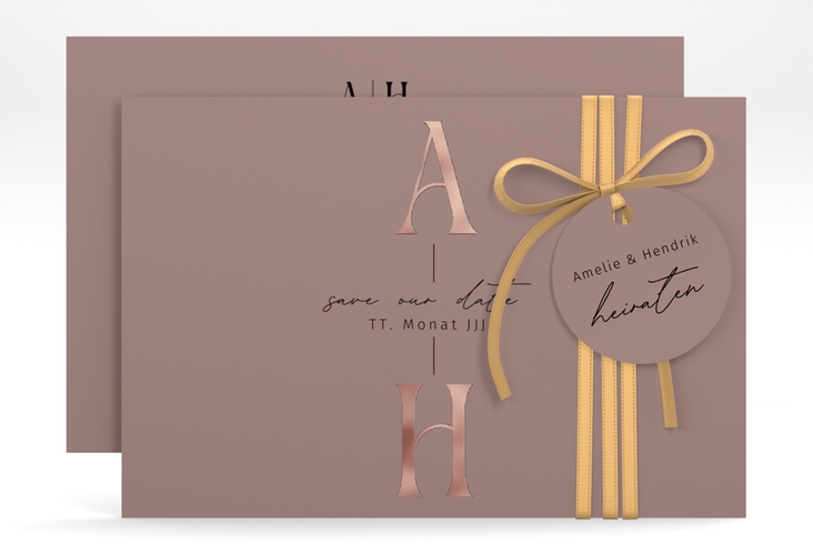 Save the Date-Karte Lebensbund A6 Karte quer rosa rosegold mit veredelbaren Initialen