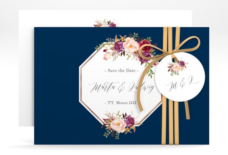 Save the Date-Karte Prachtvoll A6 Karte quer blau rosegold