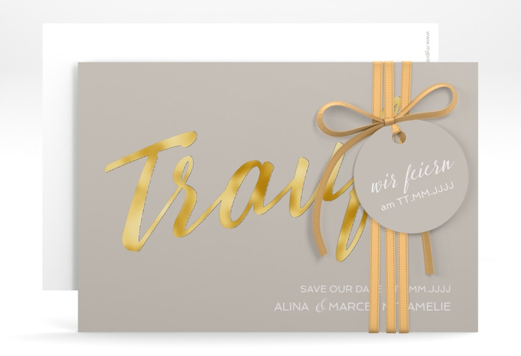 Save the Date-Karte Traufe A6 Karte quer grau gold