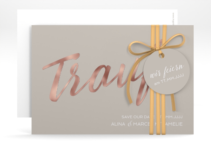 Save the Date-Karte Traufe A6 Karte quer grau rosegold