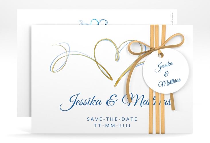 Save the Date-Karte Envie A6 Karte quer blau gold