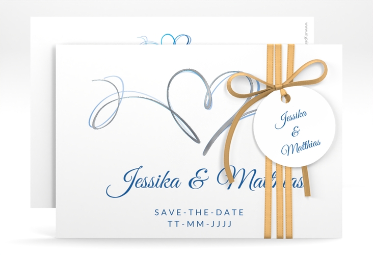 Save the Date-Karte Envie A6 Karte quer blau silber