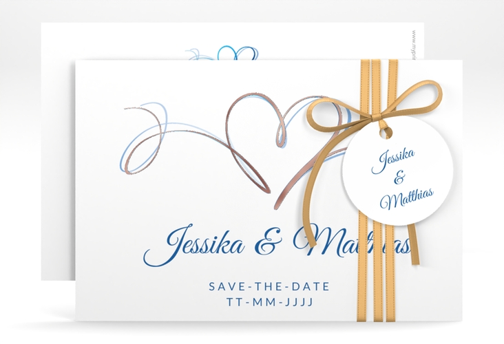 Save the Date-Karte Envie A6 Karte quer blau rosegold