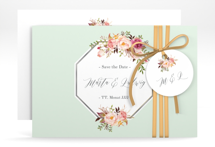 Save the Date-Karte Prachtvoll A6 Karte quer mint silber