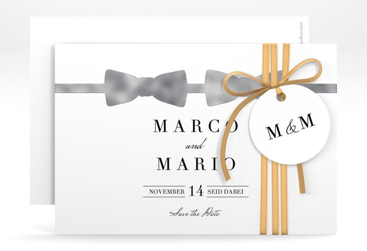 Save the Date-Karte Suits A6 Karte quer blau silber