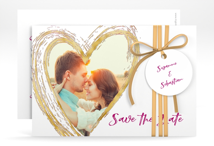Save the Date-Karte Liebe A6 Karte quer pink gold