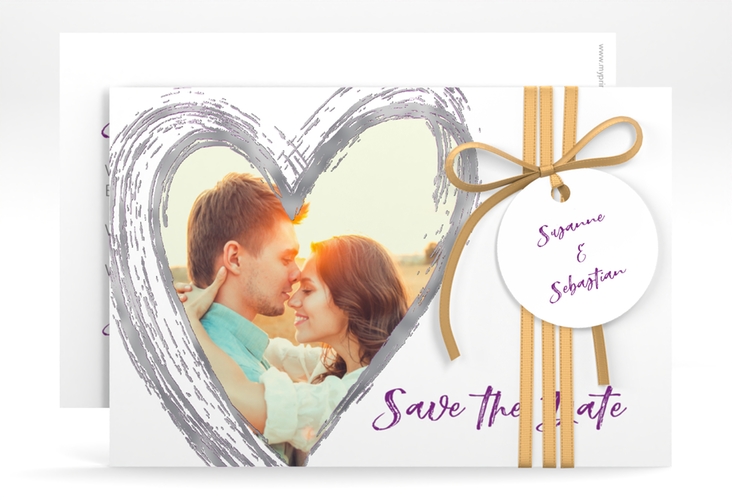 Save the Date-Karte Liebe A6 Karte quer lila silber