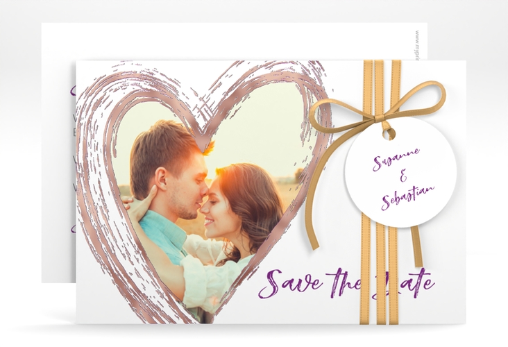 Save the Date-Karte Liebe A6 Karte quer lila rosegold