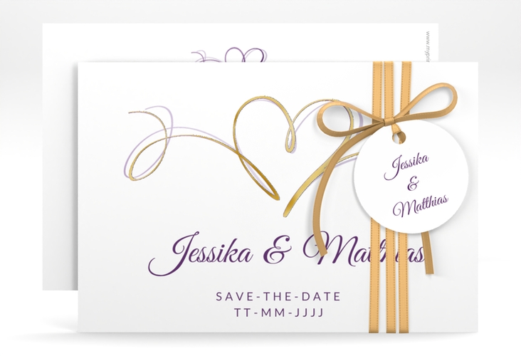 Save the Date-Karte Envie A6 Karte quer lila gold
