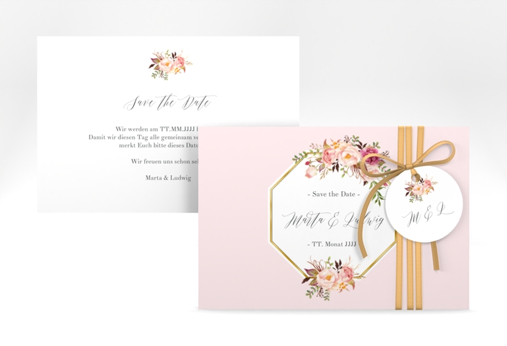 Save the Date-Karte Prachtvoll A6 Karte quer rosa gold