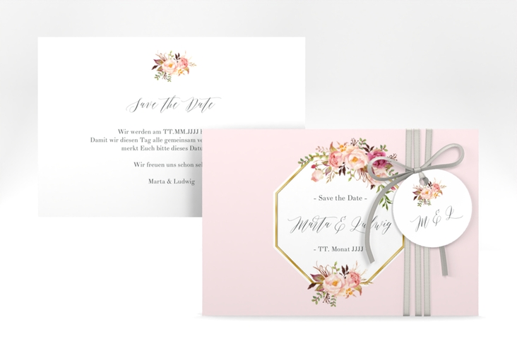 Save the Date-Karte Prachtvoll A6 Karte quer rosa gold