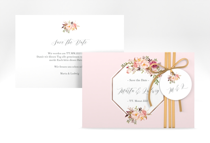 Save the Date-Karte Prachtvoll A6 Karte quer rosa rosegold
