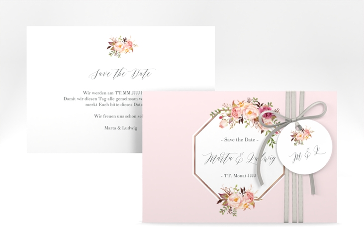 Save the Date-Karte Prachtvoll A6 Karte quer rosa rosegold