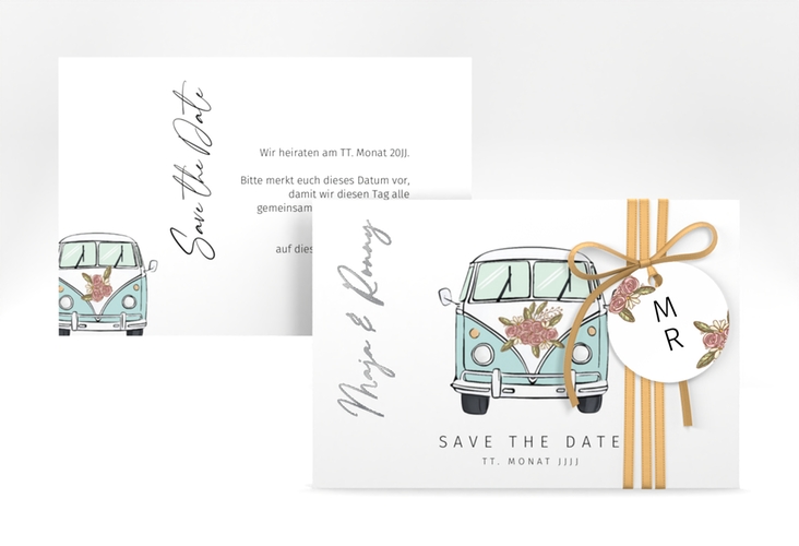 Save the Date-Karte Hochzeitsbulli A6 Karte quer blau silber