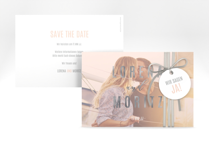Save the Date-Karte Memory A6 Karte quer rosa silber