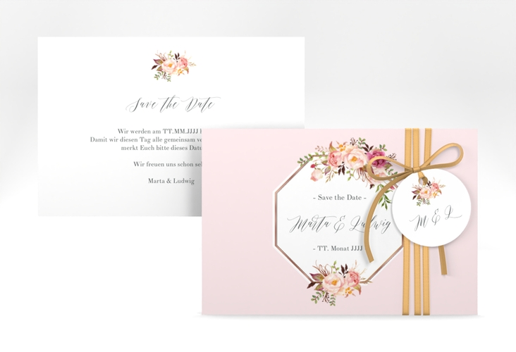 Save the Date-Karte Prachtvoll A6 Karte quer rosa rosegold