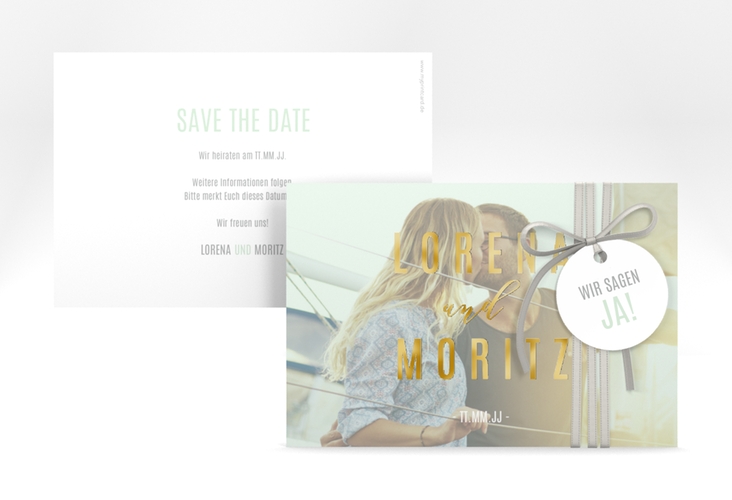Save the Date-Karte Memory A6 Karte quer mint gold