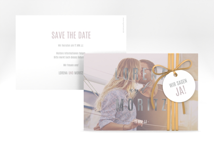 Save the Date-Karte Memory A6 Karte quer grau silber