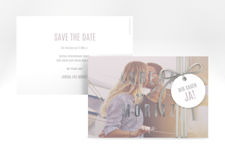 Save the Date-Karte Memory A6 Karte quer grau silber
