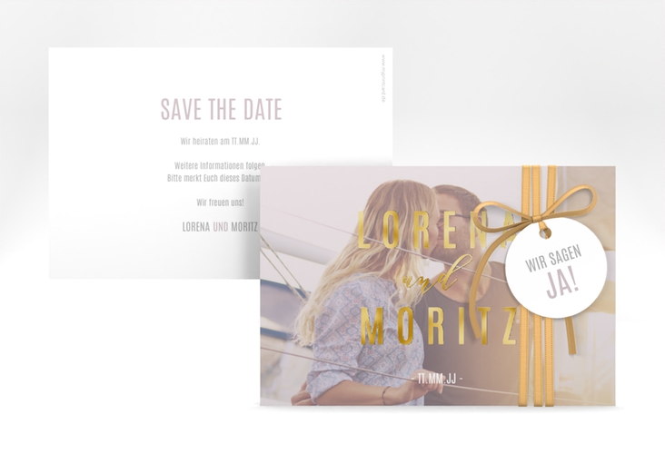 Save the Date-Karte Memory A6 Karte quer grau gold