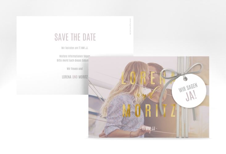 Save the Date-Karte Memory A6 Karte quer grau gold