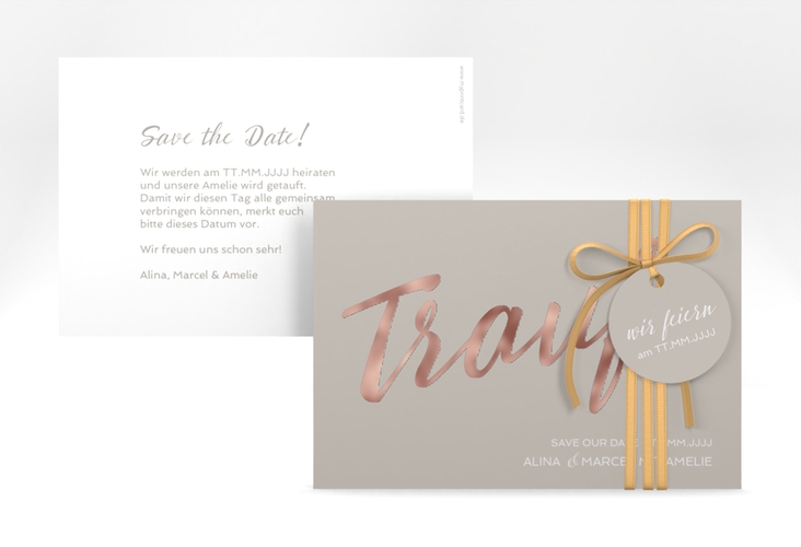 Save the Date-Karte Traufe A6 Karte quer grau rosegold
