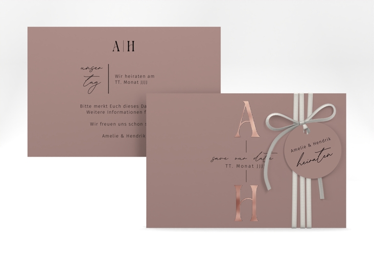 Save the Date-Karte Lebensbund A6 Karte quer rosa rosegold mit veredelbaren Initialen