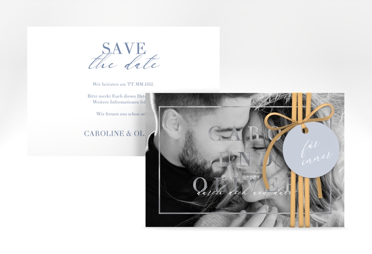 Save the Date-Karte Moment A6 Karte quer blau silber