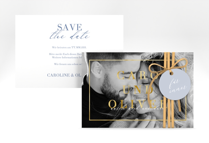 Save the Date-Karte Moment A6 Karte quer blau gold
