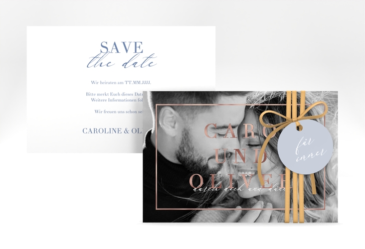 Save the Date-Karte Moment A6 Karte quer blau rosegold