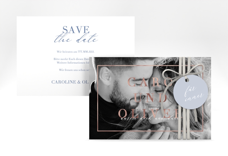 Save the Date-Karte Moment A6 Karte quer blau rosegold