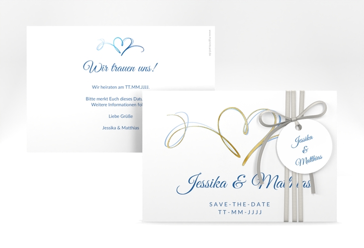 Save the Date-Karte Envie A6 Karte quer blau gold