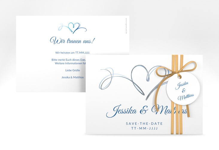 Save the Date-Karte Envie A6 Karte quer blau silber