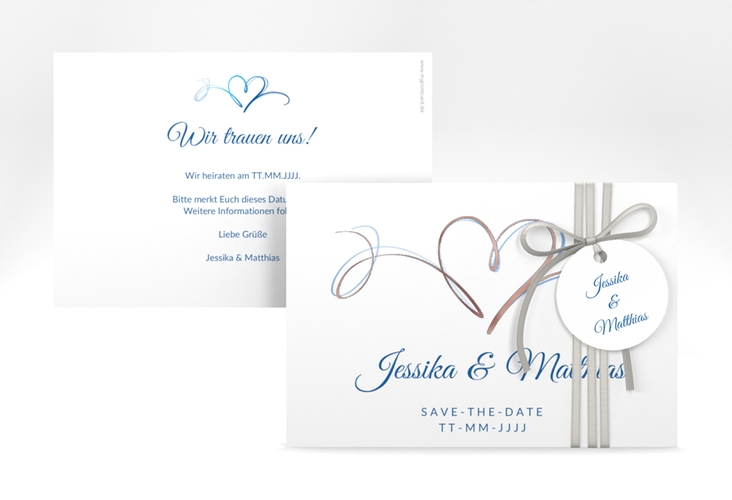 Save the Date-Karte Envie A6 Karte quer blau rosegold