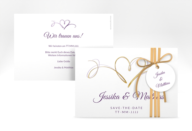 Save the Date-Karte Envie A6 Karte quer lila gold