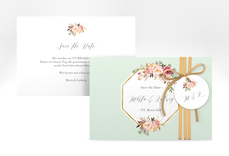 Save the Date-Karte Prachtvoll A6 Karte quer mint gold