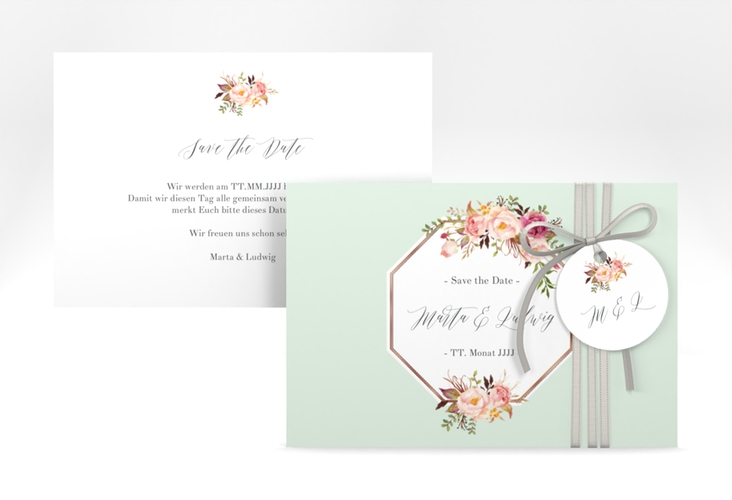 Save the Date-Karte Prachtvoll A6 Karte quer mint rosegold