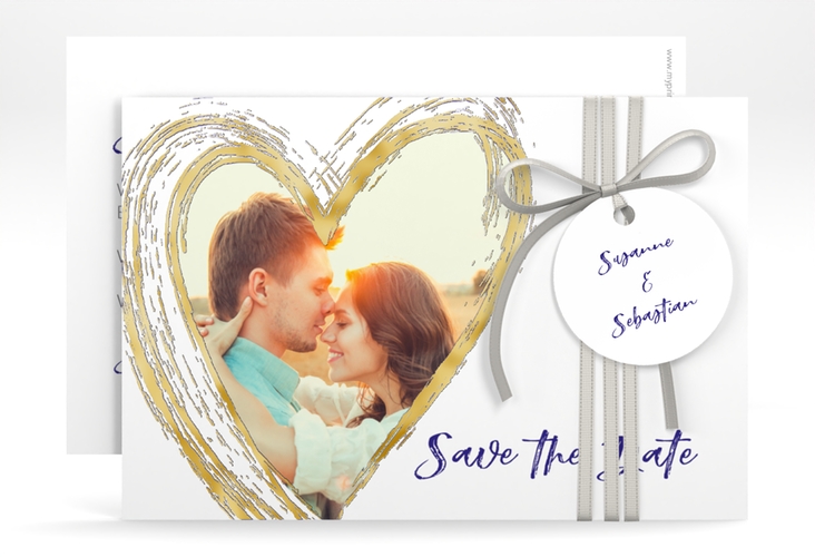 Save the Date-Karte Liebe A6 Karte quer blau gold