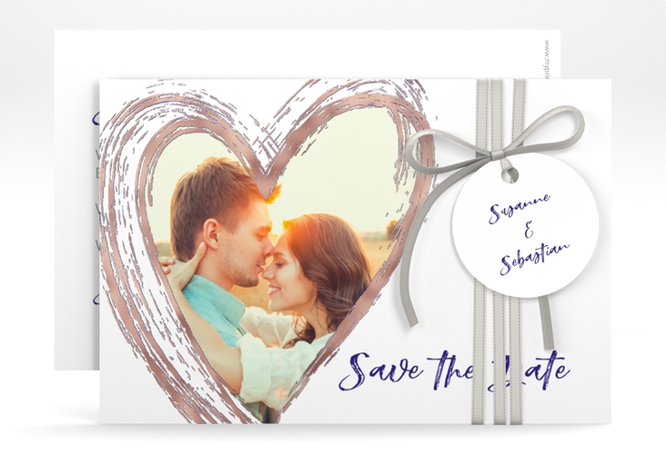 Save the Date-Karte Liebe A6 Karte quer blau rosegold
