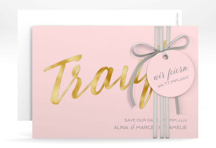 Save the Date-Karte Traufe A6 Karte quer rosa gold