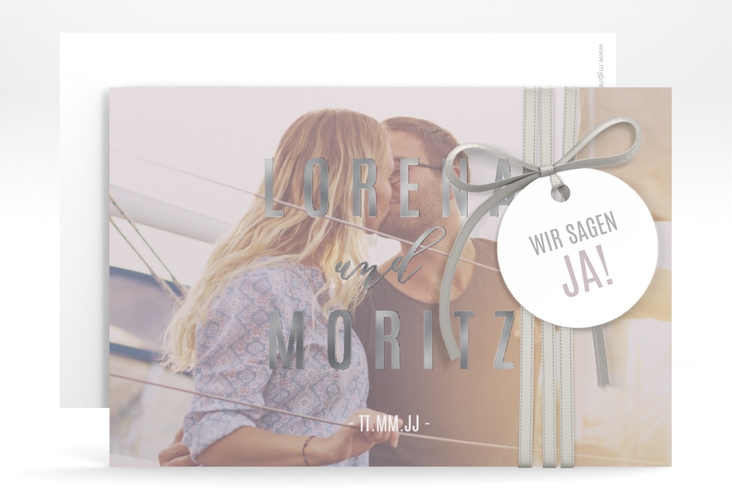 Save the Date-Karte Memory A6 Karte quer grau silber