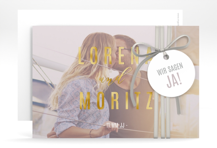 Save the Date-Karte Memory A6 Karte quer grau gold