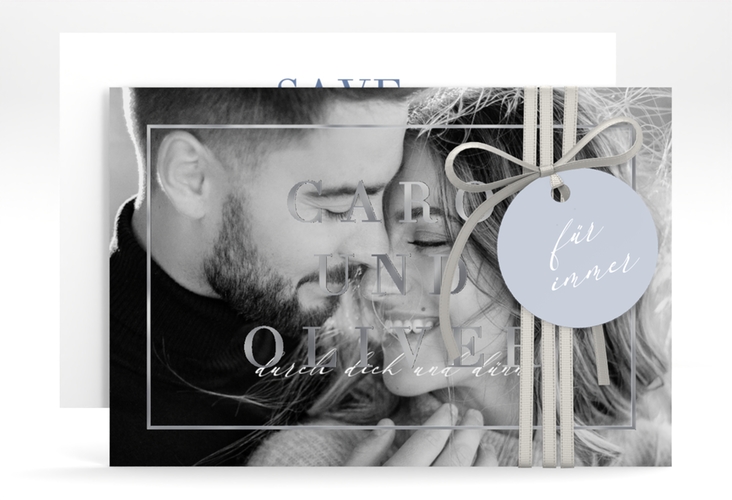 Save the Date-Karte Moment A6 Karte quer blau silber